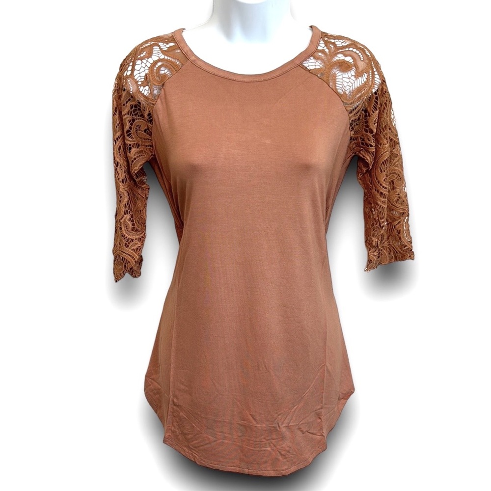 MOCHA ☕️ SOFT and COOL Lace Sleeved TEE